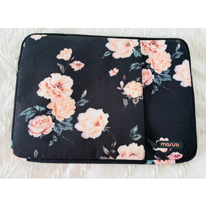 Mosiso 15.4" 15.6" Polyester Laptop Sleeve Bag black floral peach